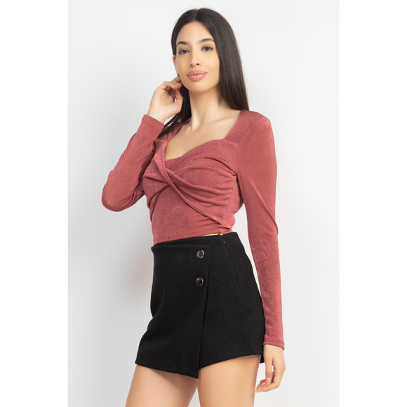 Twisted Velvety Long Sleeve Crop Top - Picture 3 of 8